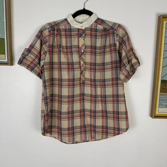 VINTAGE 80S plaid short sleeve shirt size Medium - Picture 3 of 6